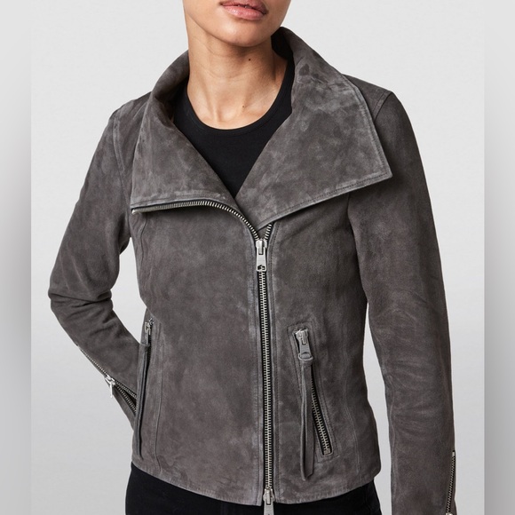 All Saints Jackets & Blazers - All saints Suede Ellis Leather Biker Jacket slate grey size 2